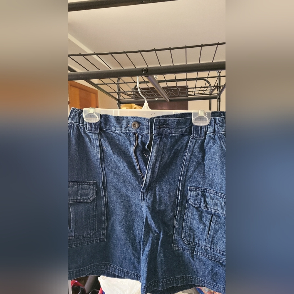 Vintage Men's Blue Denim Cargo Shorts